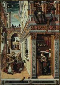 The above painting is by Carlo Crivelli (1430-1495) and is called The Annunciation with Saint Emidius (1486) and hangs in the National Gallery, London (1).jpg
